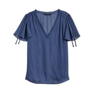 Banana Republic Soft Satin V Neck Flutter Sleeve Top Indigo Fog Navy Size XS